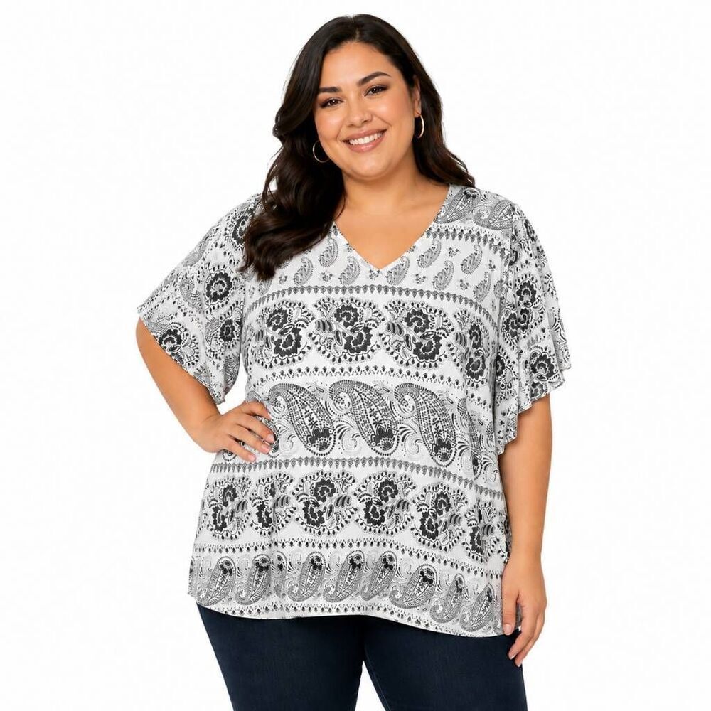 Marybelle 4X Boho Paisley Tie Front Tunic Top